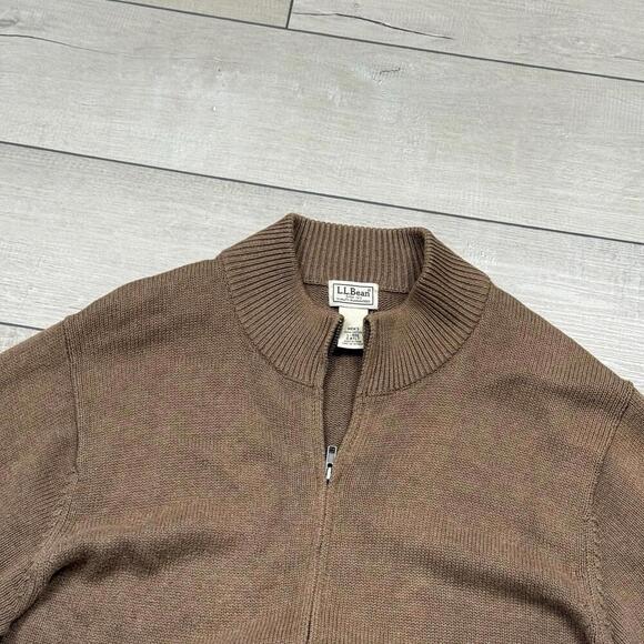 L.L.Bean Men’s Full Zip Sweater Jacket Tan Size L 100% Cotton Knit Shawl Collar - Picture 6 of 8